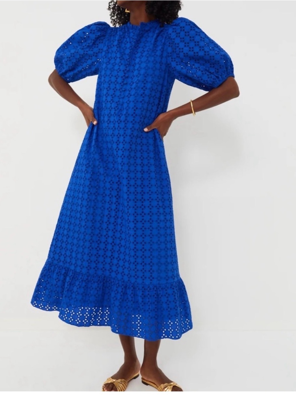 Hyacinth House by Tuckernuck Royal Blue Eyelet Midi Dress Size Small